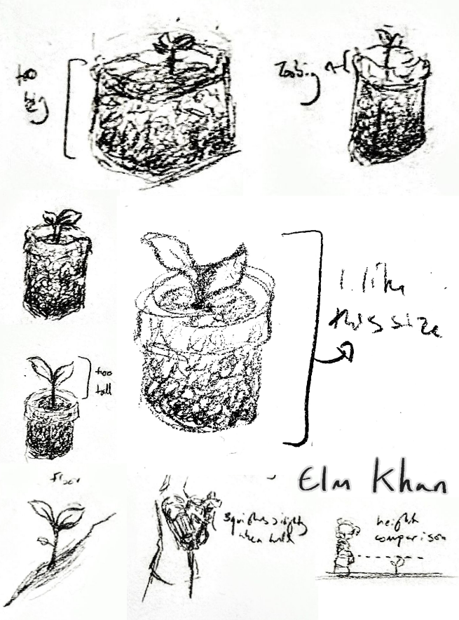 The sketches of the plant I did before I made it in pixel art